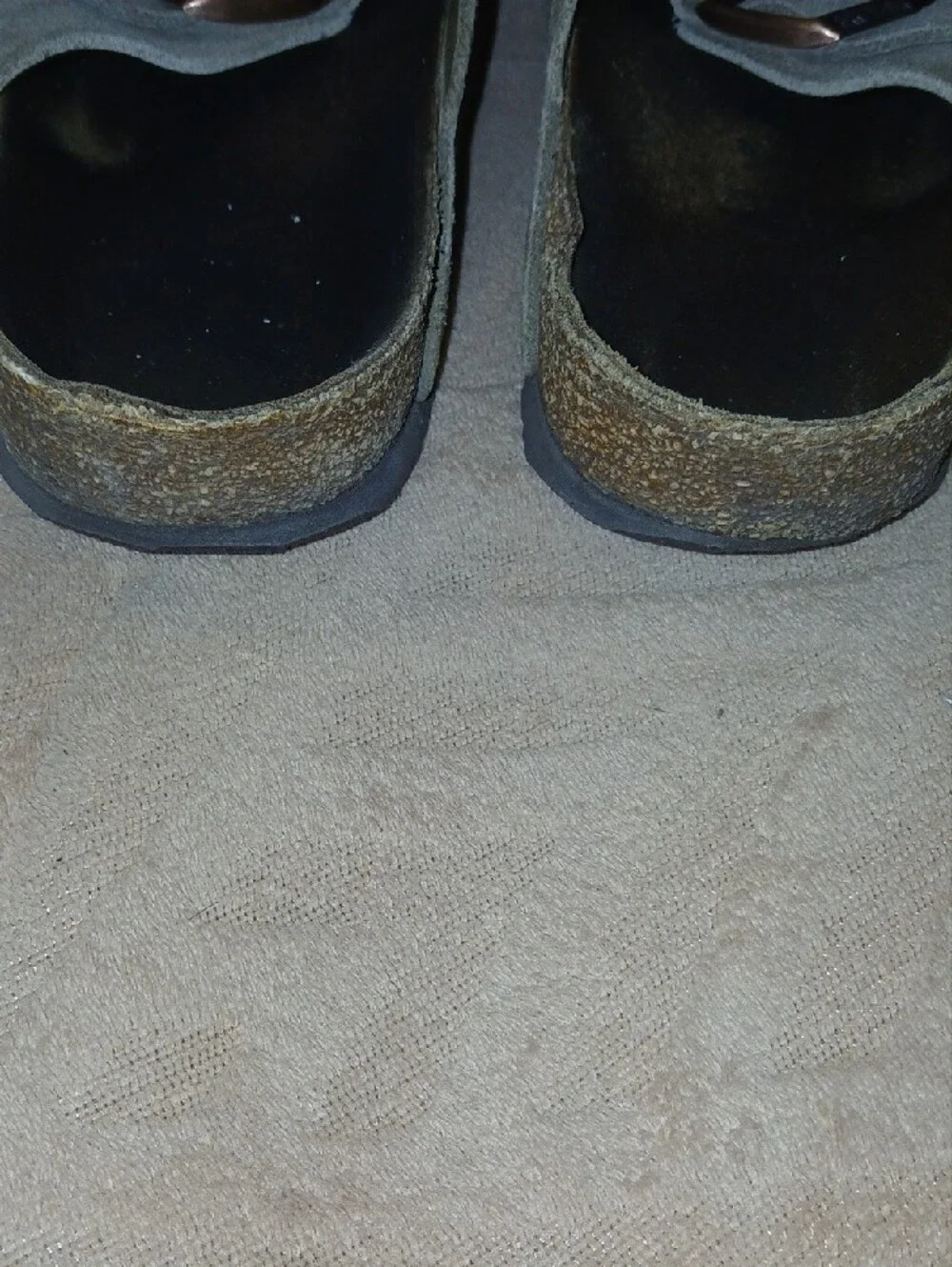 Birkenstock Olive Suede Double-Buckle Sandals with Bronze Buckles Sz: W 10 M 8